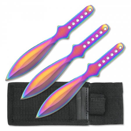 Rainbow Titanium Throwing 3pc Knife Set