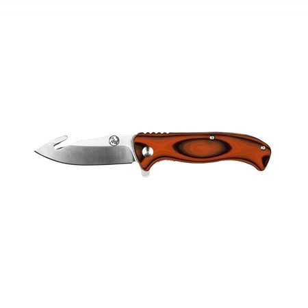 Folding Knife with Gut Hook and Leather Sheath