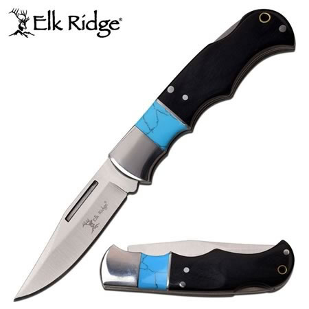 Pakkawood Lockback Black and Blue Folder Knife