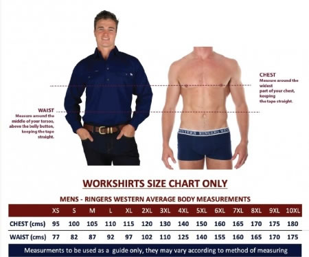 King River Full Button Work Shirt - SIZE CHART