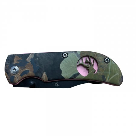 Camo Folding Knife with Pink Trim