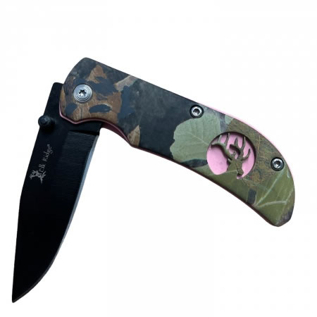 Camo Folding Knife with Pink Trim