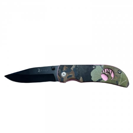 Camo Folding Knife with Pink Trim