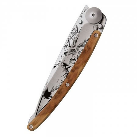 Serrated Deer Juniper Folding Knife 37g
