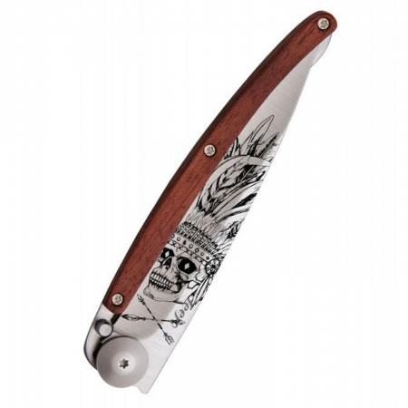 Indian Skull Coralwood Folding Knife 37g