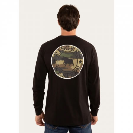 Mens Long Sleeve T-Shirt Black & Camo