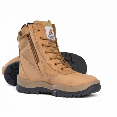 High Leg Side Zipper Safety Boot Wheat